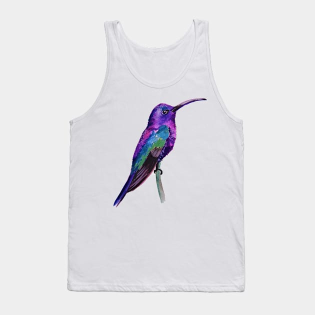 Violet Saberwing Hummingbird Watercolor Painting Tank Top by julyperson